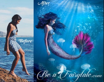 Mermaid Portrait, Custom Mermaid art portrait from photo, personalized mermaid, digital painting, photo manipulation, commission, photo gift