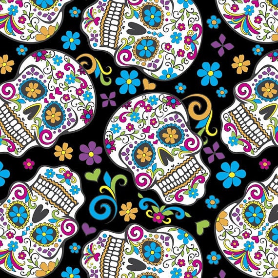 Folkloric Skulls Anti Pill Fleece Fabric By The YardDavid Il 570xN Folkloric Skulls Anti Pill Fleece Fabric