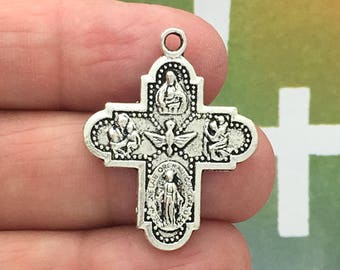 8 Miraculous Medal Silver Cross Charm 30x24mm by TIJC SP0172