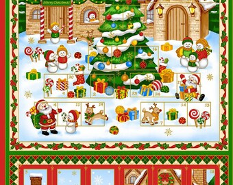 Christmas Advent Calendar Fabric Panel, Cotton Quilt Fabric by Fabri-Quilt