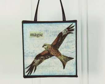 Soaring Hawk Magic, A Little Bird Ornament, Wild Bird Beeswax Miniature Art