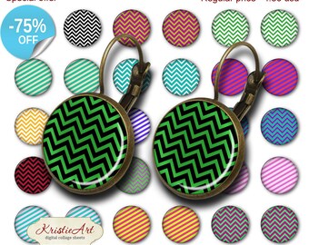 75% OFF SALE Stripes - 18mm, 16mm, 14mm, 12mm, 10mm Circles Digital Collage Sheets E-014 Printable Earring, Rings, Jewelry