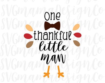 Thankful Little Man Boy Thanksgiving Iron On SVG Cut File for Cricut and Silhouette
