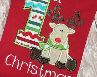 1st Christmas Romper - Baby's 1st Christmas - Ruffle Romper - Reindeer Romper - Reindeer Outfit - Girls Christmas - Boys Christmas -