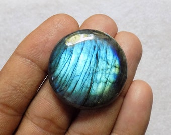 Natural Blue Fire Flash Labradorite Cabochon 34mm Round Shape Labradorite Pendant Bracelet Necklace Making Gemstone Cabochon