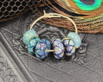 Blown glass, borosilicate, glass, focal, artisan, beads, handmade, lampworked, jewelry supplies, set of 6, bead set, ready to ship.