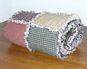 Custom Rag Quilt, Twin Size Rag Quilt, Homespun Rag Quilt, Primitive Rag Quilt, Farmhouse Quilt, Rag Quilt