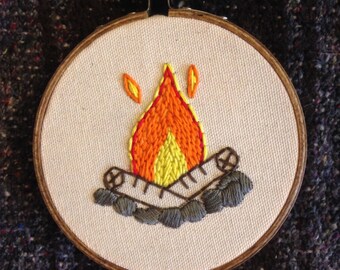 Camp Fire embroidery hoop wall art