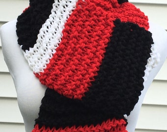 Red Black White Scarf Team Scarf Football Scarf Striped Scarf Chunky Winter Scarf