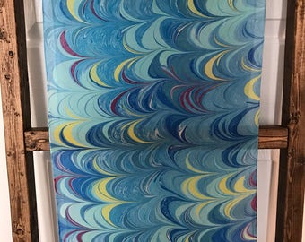 Handmade Water-marbled Silk Scar - Teal /Turquoise / Magenta / Blue/ Yellow