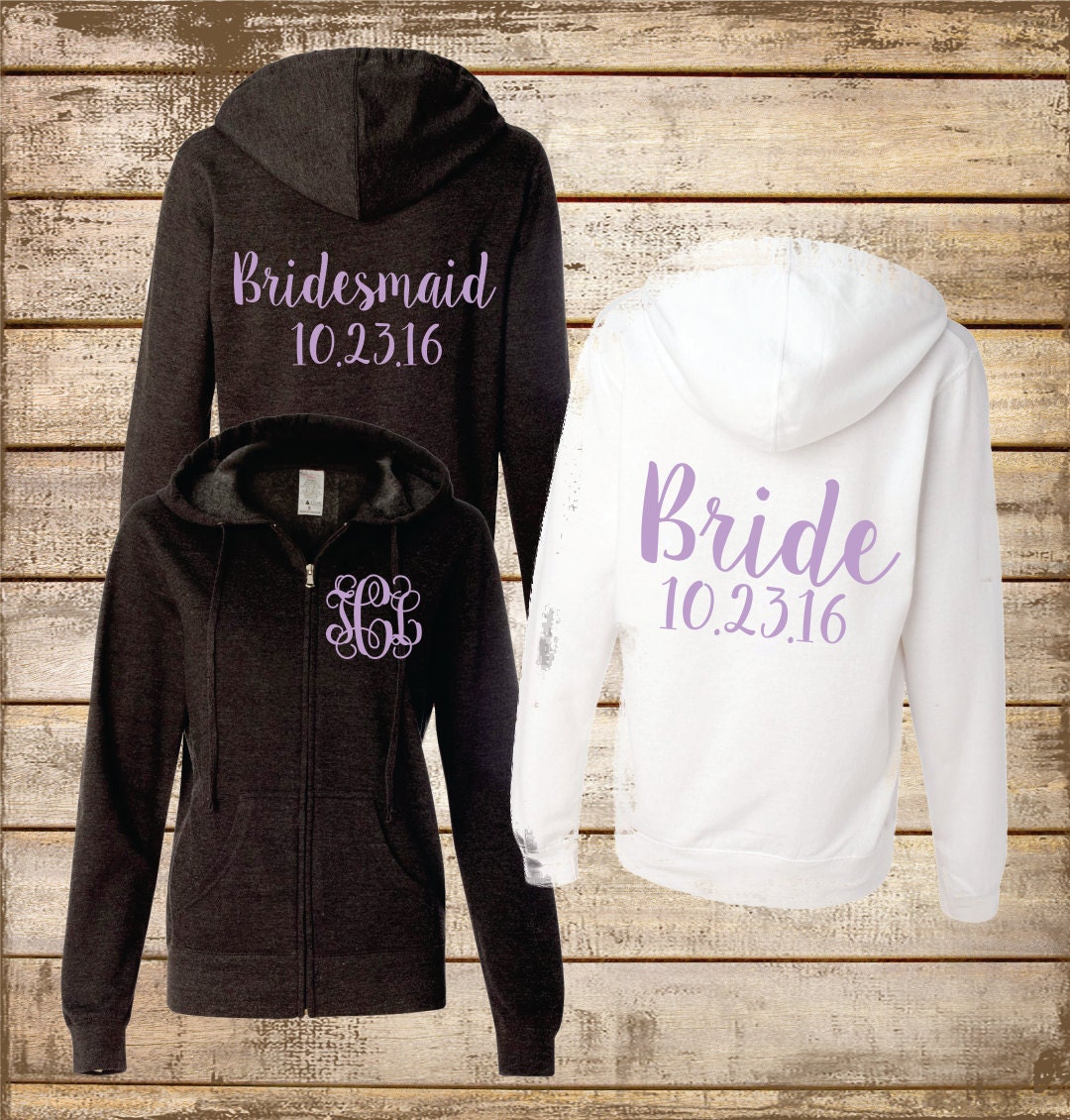 Monogram Hoodie Bridal Party Sweatshirt Bridesmaid Full Zip