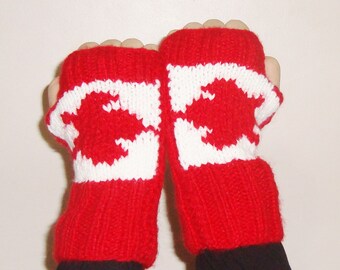 Flag mens gloves with Canadian flag fingerless gloves hand knit fingerless gloves mens gift christmas beer