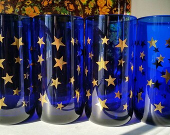 Set of 4 Libbey Cobalt and Gold Tumblers - Glasses