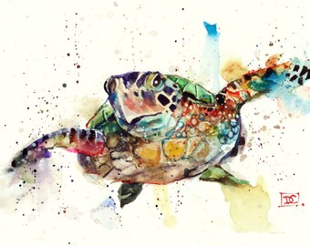 SEA TURTLE Watercolor Art Print by Dean Crouser