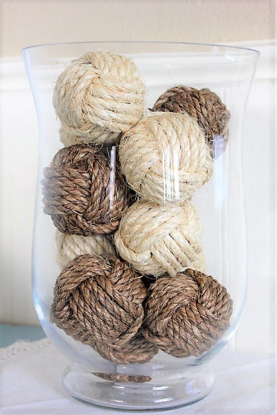 Nautical rustic rope balls beach house decor monkey fist