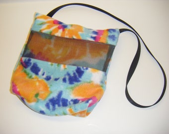 Sugar Glider, Bonding Pouch, Tie Die Fleece, Rainbow Fleece, Zipper Closure, Ventilation Screen, Small Animal Pouch