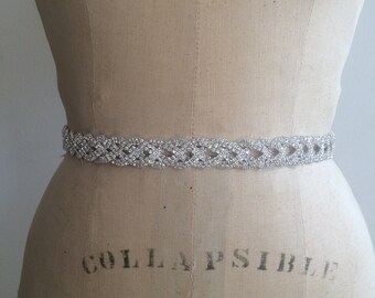 Bridal Belt-Bridal Sash-Bridesmaid Belt-Art Deco Rhinestone Beaded Bridal Sash Belt-Bridesmaid Sash-Vintage Rhinestone Crystal Wedding Sash