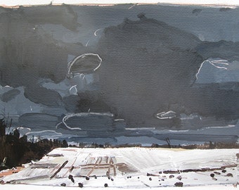Ice Field, March 25, Original Acrylic Landscape Painting on Paper, Stooshinoff