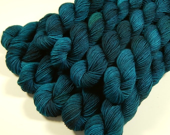 Hand Dyed Yarn, Sock Yarn Mini Skeins, Sock Weight 4 Ply Superwash Merino Wool - Deep Sea Tonal - Blue Green Fingering Yarn, DIY Gift