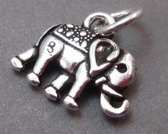 Sterling Silver Elephant Charm, Elephant Pendant, Bracelet Charm, Necklace Charm with Sterling Silver Jump Ring