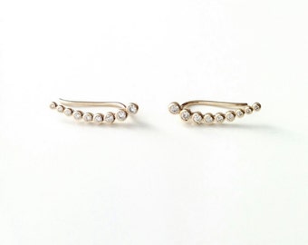 Ear Cuff plaqué or 750/000- Boucles d'oreilles contours de lobes, barettes, boucles d'oreilles montantes serties zirconiums -18k gold plated