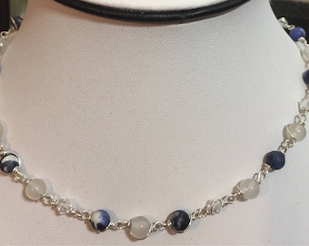 Moonstone, Sodalite, and Swarovski Crystals necklace
