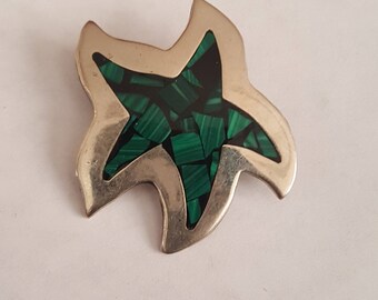 Malachite, Sterling, silver, brooch, Mexico, 925,