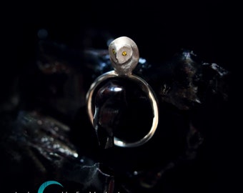 Owl Ring Satin-textured Silver