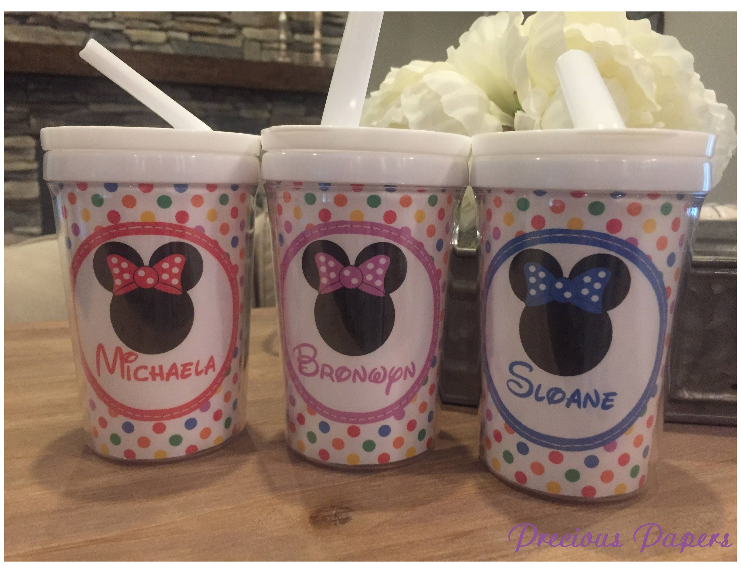 Personalized Minnie Mouse kids cup with a lid and straw