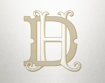 Custom Vintage Initials - DH HD- Vintage Initials - Digital