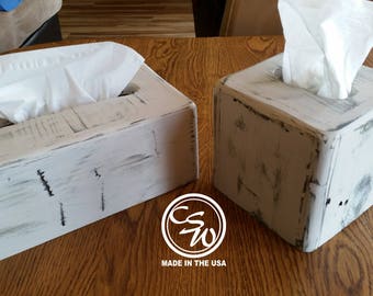 Tissue Box Cover Set (Rectangular and Square), Tissue Box Holder Set, Tissue Box Cover Holder Set, Rustic Tissue Box Cover Set