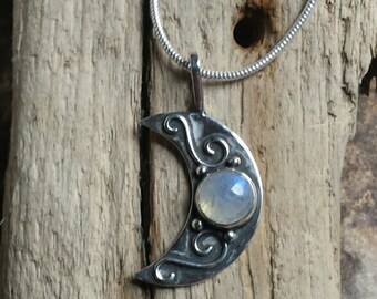 Sterling Silver Crescent Moon with Moonstone