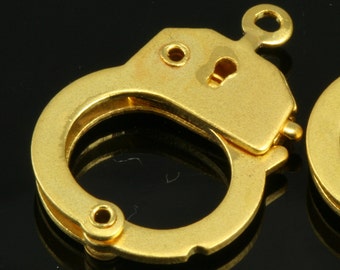 working handcuff finding 2 pcs 24 mm 1 inch gold plated brass charm pendant 407