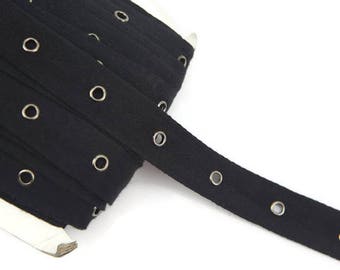 Black Grommet Tape with Gunmetal Eyelet Cotton Twill Tape on Trim by the Yard ATN00475