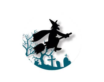 2 cabochons 20 mm glass blue witch Halloween - 20 mm