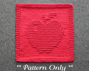 APPLE Dishcloth Knitting Pattern, PDF Instant Download, Knit Dish Cloth Pattern, Knit Wash Cloth Pattern, DIY Teacher Gift, Beginner knitter