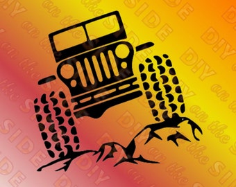 SVG Cut File Jeep Wheeling Crawling Front View Instant Download