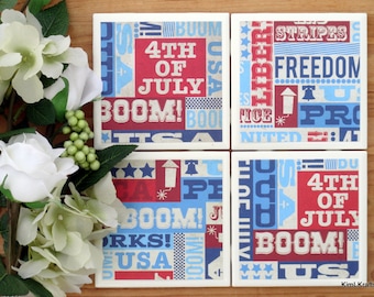 Patriotic Coasters - Red White and Blue Coasters - 4th of July Coasters - USA Coasters - Tile Coasters - Coasters - Coaster Set of 4