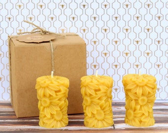 Handmade Candles. 100% Natural Beeswax Candles. Set of 3.