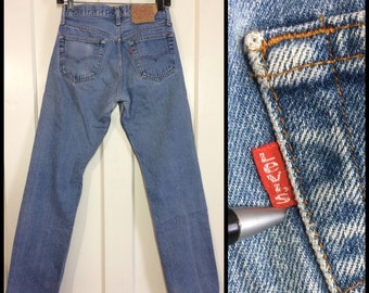 Levi's Faded Blue denim 501's measures 27.5x30.5 Straight Leg button fly made in USA Boyfriend Jeans #278