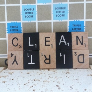 Black and Natural Scrabble Clean/Dirty Dishwasher Magnet, Dirty Clean Scrabble Magnet with Black Black Diamond Tiles