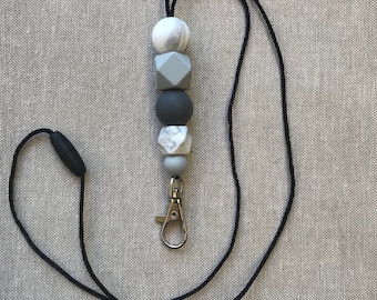 Silicone Lanyard grey and white marble