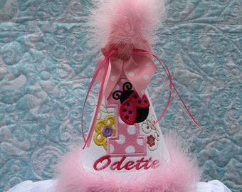 first birthday hat, smash cake hat, ladybug birthday party hat, any number free personalization made to match my ladybug birthday dress