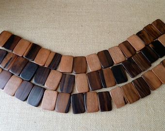 Large Multi Color Wood Rectangle Beads, Natural Tiger Ebony Wood, 23x34mm - Qty 8 pcs