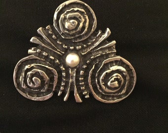 Vintage Robert Larin Brooch, Modernist, Stylized, Brutalist, Canadian Design, Pewter, 1970's