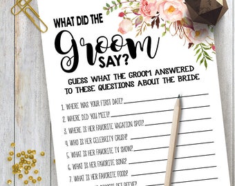 What Did the Groom Say game Bridal Shower game printable Wedding shower game Bachelorette party rustic game Instant download 15 G101