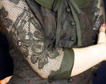 vintage off black lace peter pan Joan Holloway 50s dress