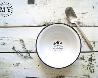 Enamel Camping Bowl / Mountains Are Calling / Personalized Bowl / Soup Bowl / Camping Dish / Custom Enamel Bowl / Mountains Bowl / Camp Gift