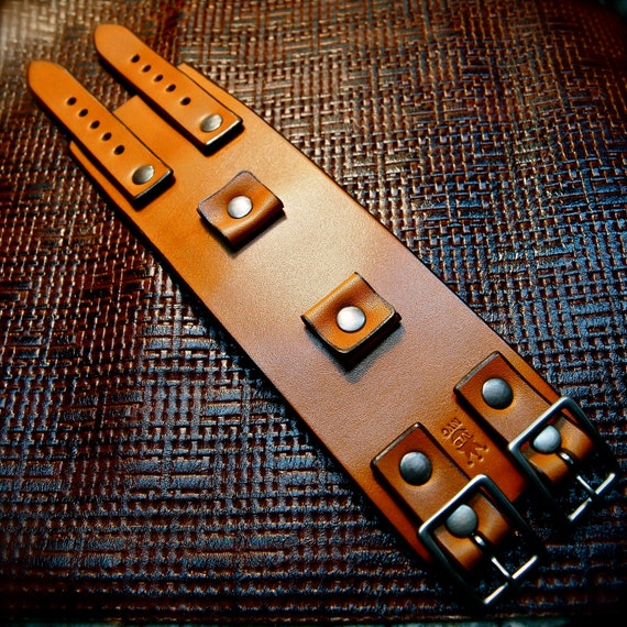 Leather cuff Bracelet watchband Vintage Johnny Depp style wristband Handmade for YOU in USA by Freddie Matara