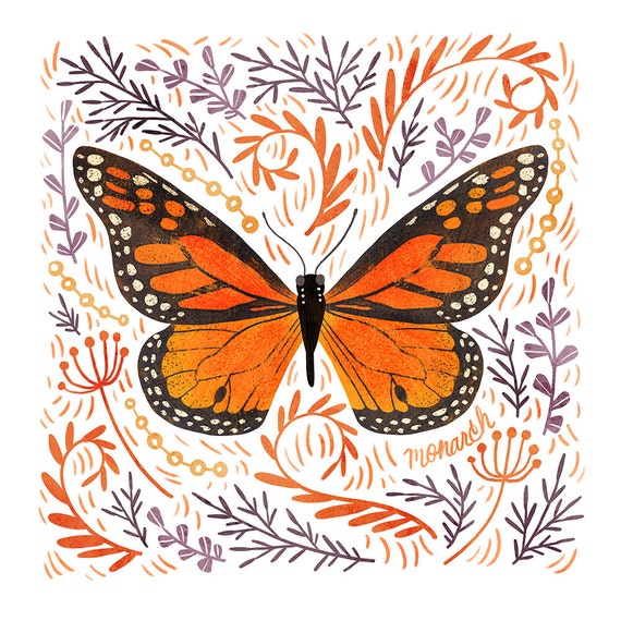 Monarch Butterfly Art Print square digital illustration by